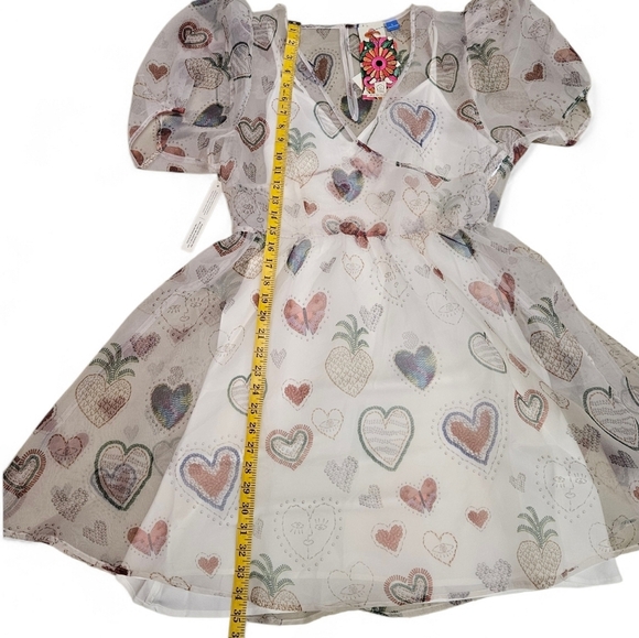FARM Rio Anthropologie Sheer Heart Puff Sleeve Mini Dress In White Size L NWT - Picture 12 of 12